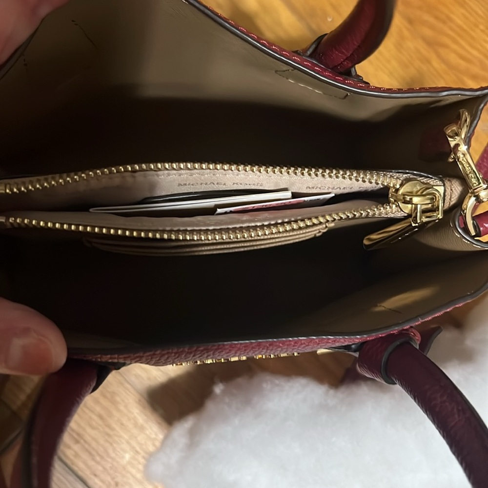 Michael Kors with tags. Women's Burgundy Handbag. 8 in by 9 in. - Picture 4 of 6